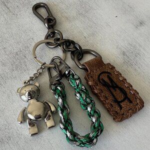Steve Madden Silver and Green Keychain Teddy Bear Handbag 3 Charms